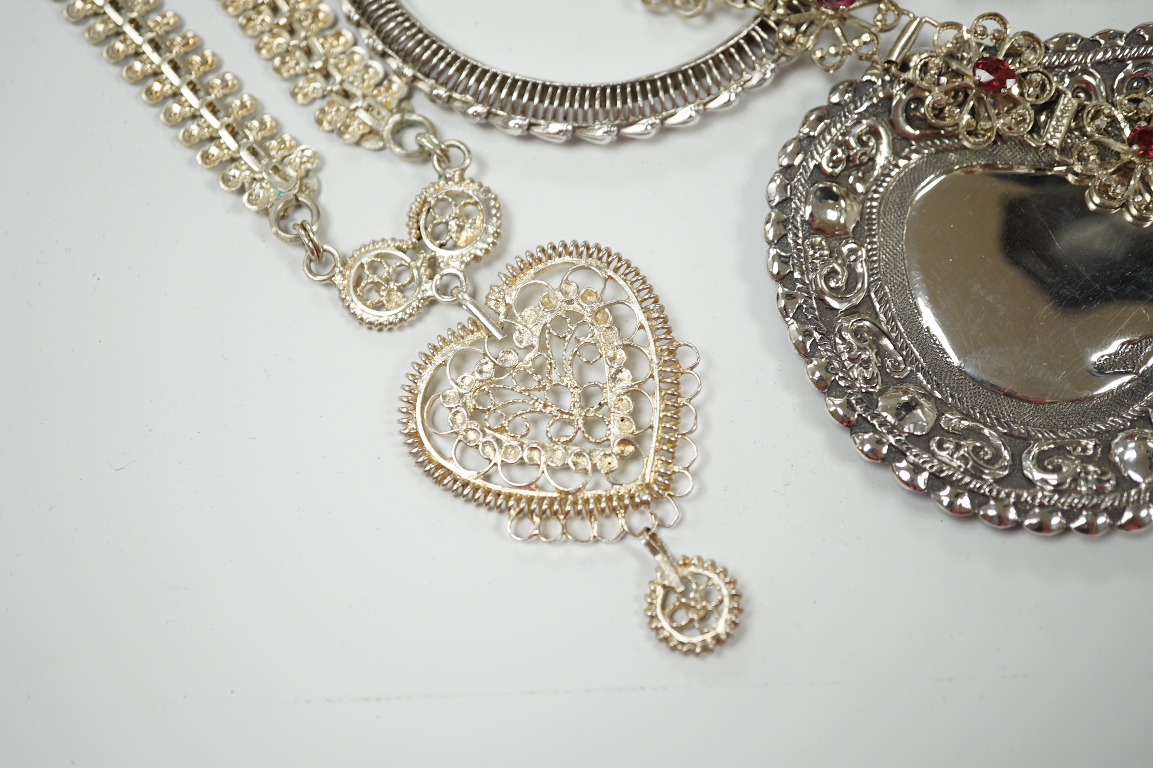 A quantity of assorted white metal jewellery, including bangle, necklace, earrings, etc.